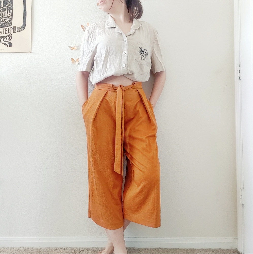 Orange ASOS Cropped Wide Leg Tie Pants